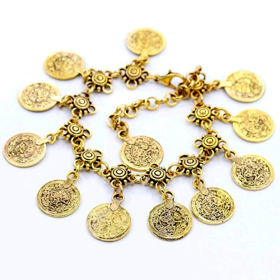 Bohemian Charm Coin Anklet, Gold