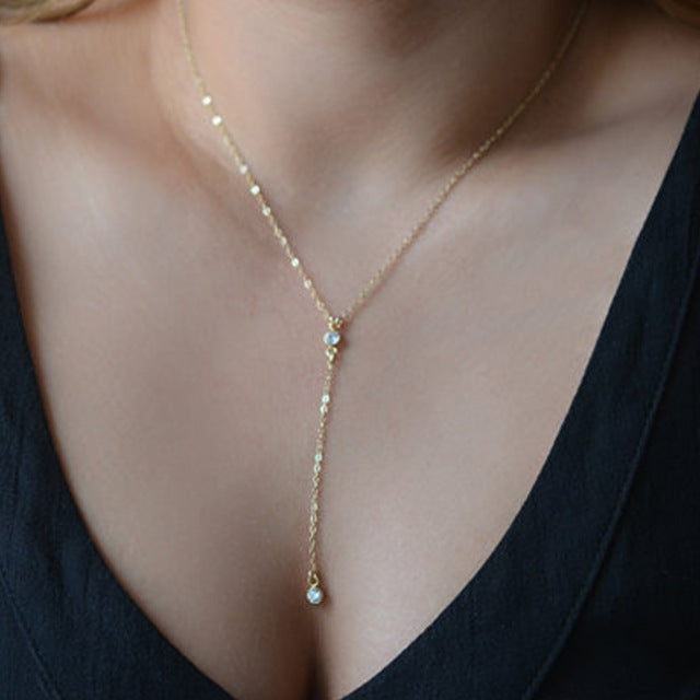 Delicate Gold & Crystal Y Necklace