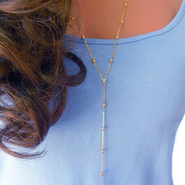 Gold Chain Beaded Lariat Necklace
