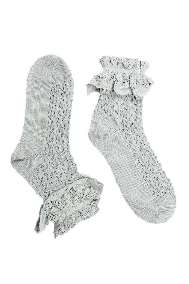 Lace Ruffle Anklet Socks, Slate