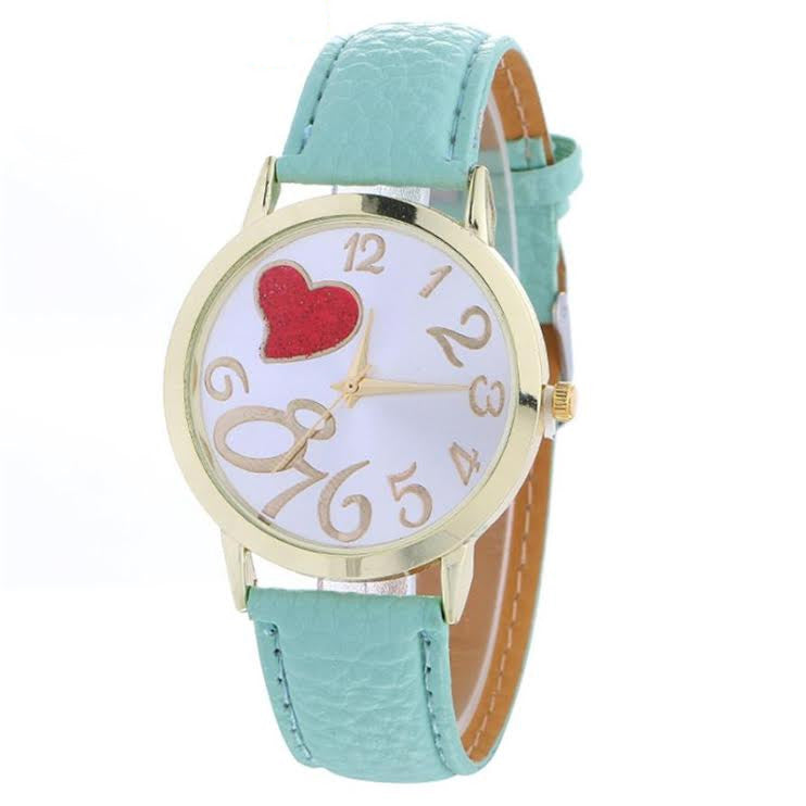 Red Heart Fashion Watch, Mint Green