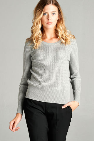 Crew Neck Cable Knit Sweater, Black