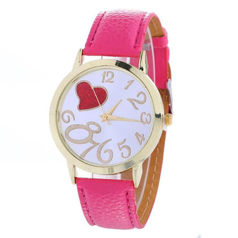 Leather & Rhinestone Quartz Watch, Hot Pink
