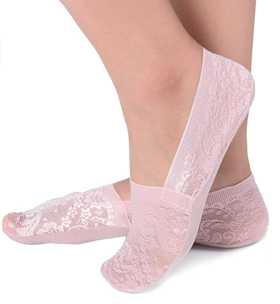 No-Slip Lace Sneaker Socks, Pink
