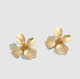 Four Petal Gold Flower Earrings
