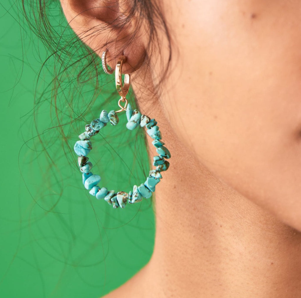 Blue Stone Circle Drop Earrings