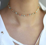 Colorful Beads Choker Necklace, Silver