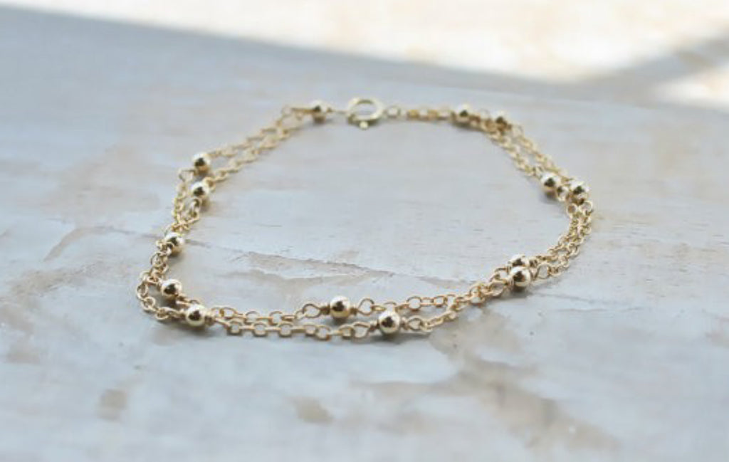 Double Chain Round Bead Bracelet, Gold