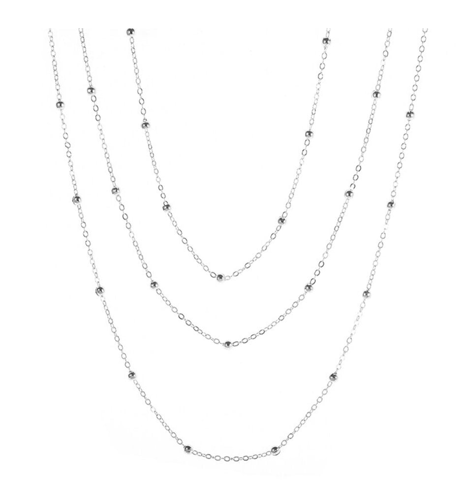 Triple Layer Ball Chain Choker Necklace, Silver