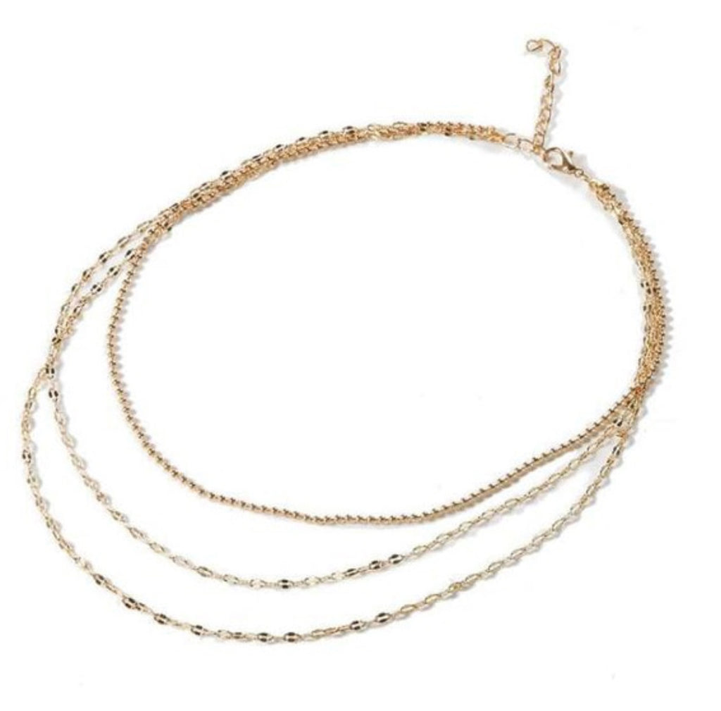 Triple Chain Layered Necklace, Gold