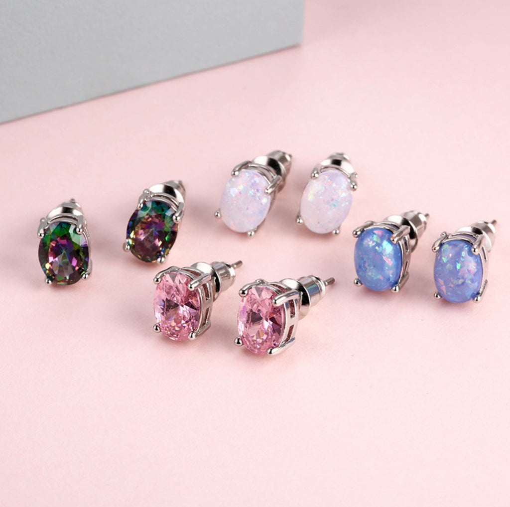 Fire Opal Stud Earrings, Multi