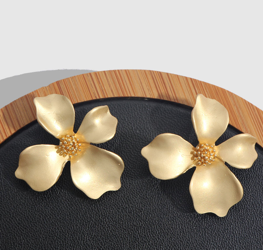 Four Petal Gold Flower Earrings