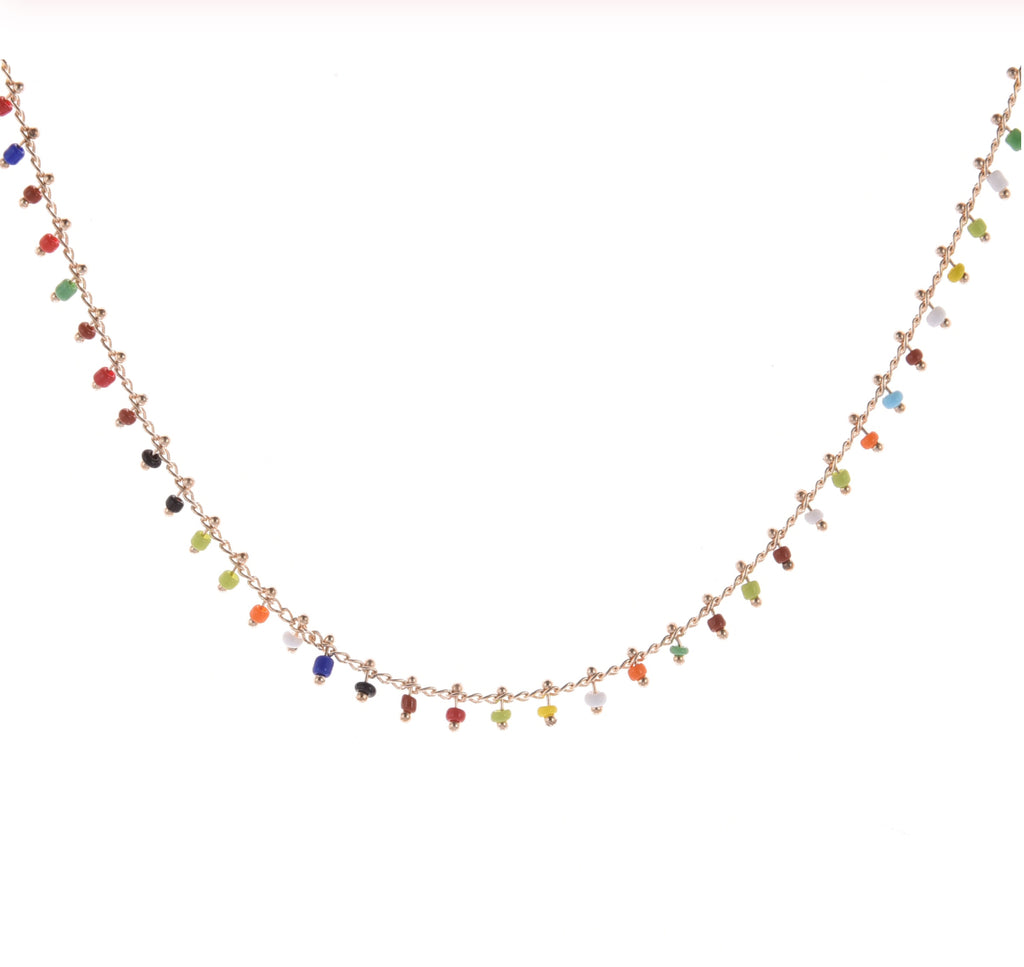 Colorful Beads Choker Necklace, Gold