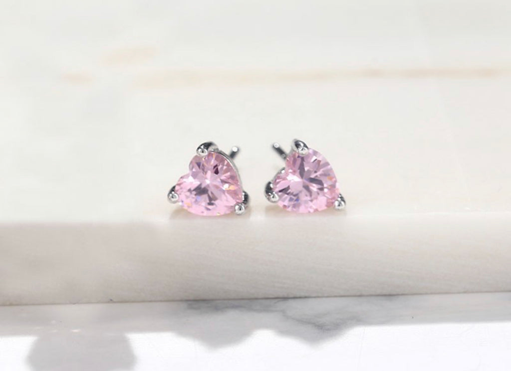 Fire Opal Stud Earrings, Pink Heart