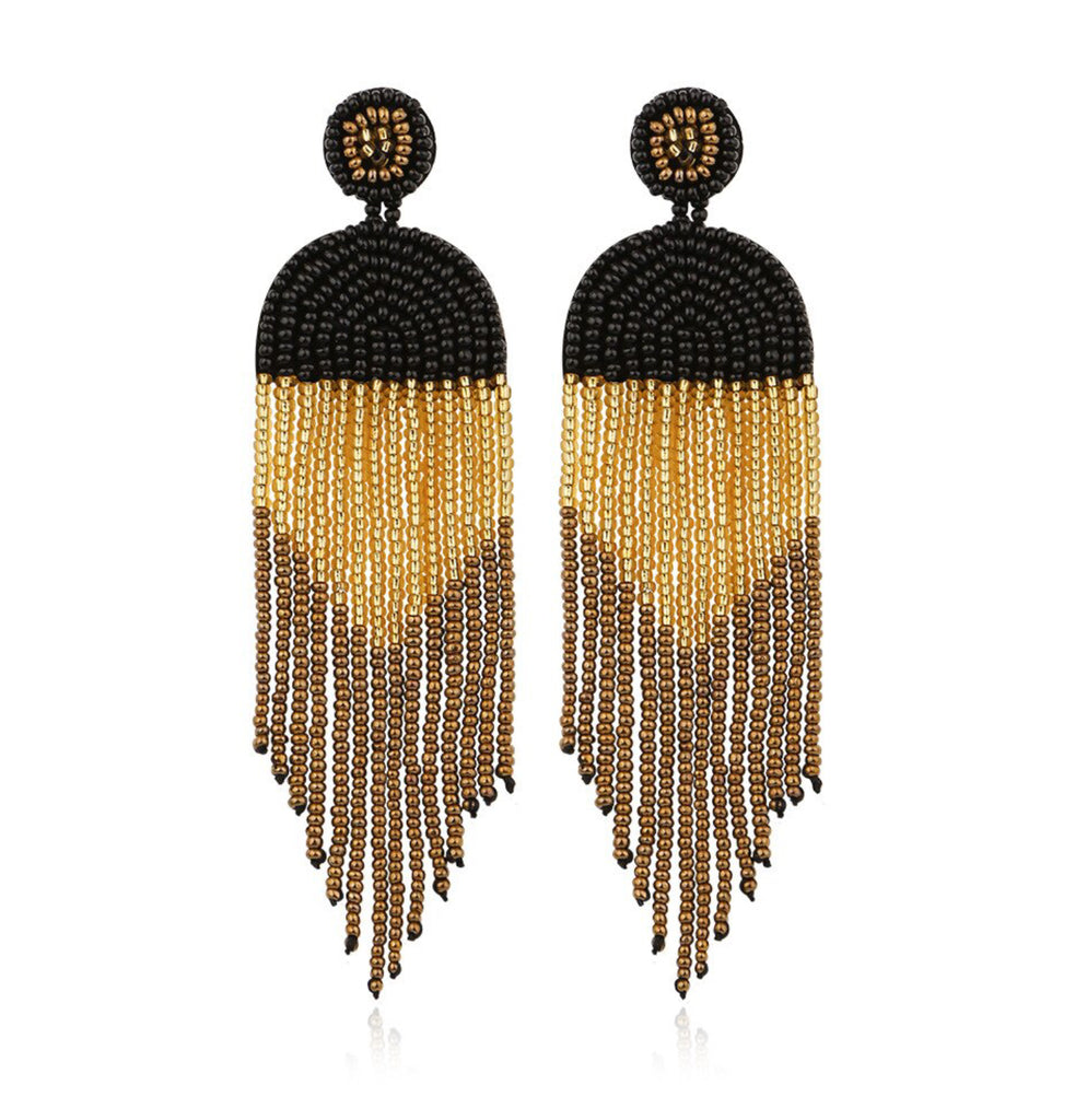 Vintage Beads Tassel Earrings, Black