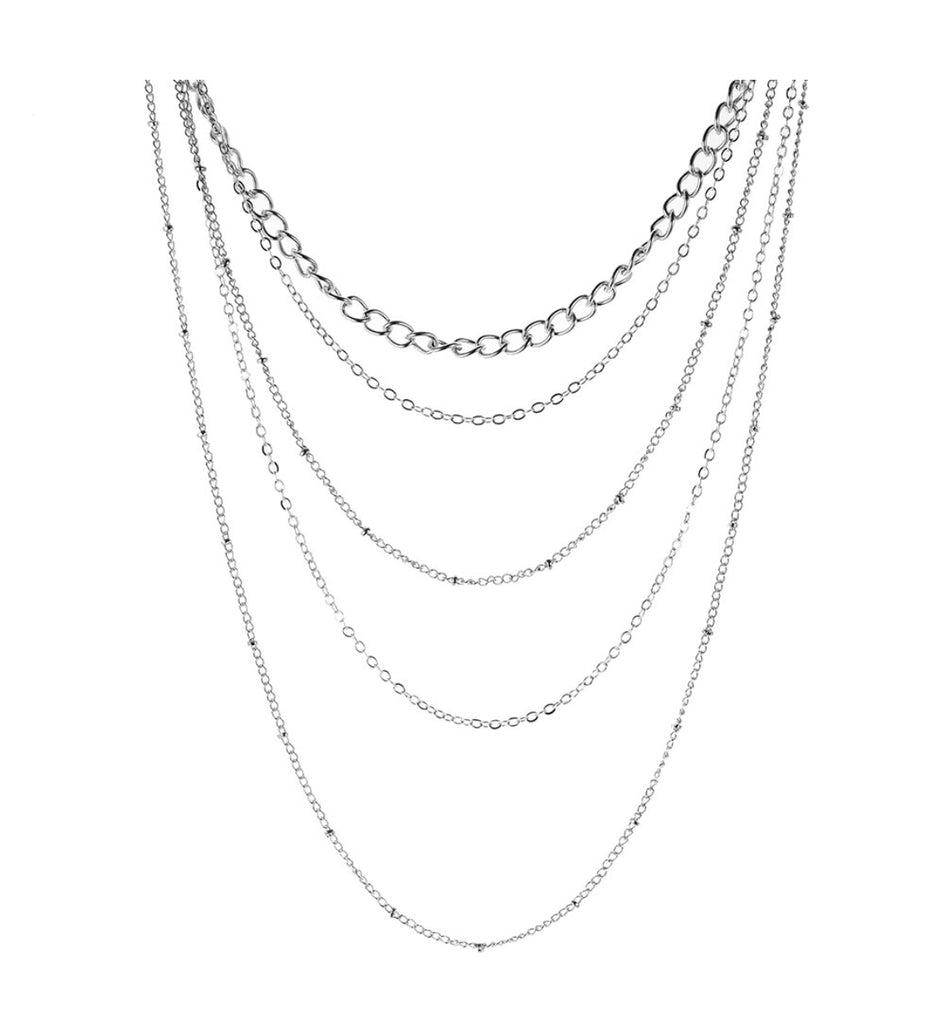 Five Chain Long Layered Necklace, Silver – Pretty Missy Inc.