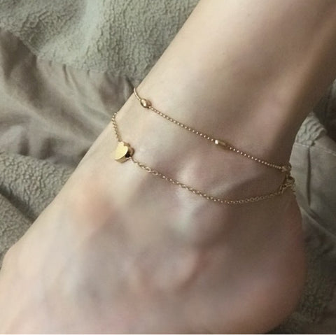 Silver Bead Double Chain Anklet