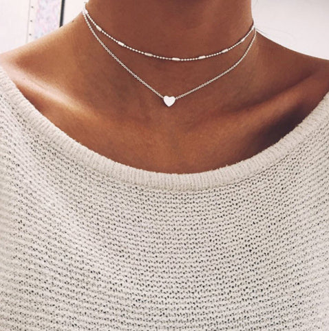 Silver Chain Layered Choker Necklace Set
