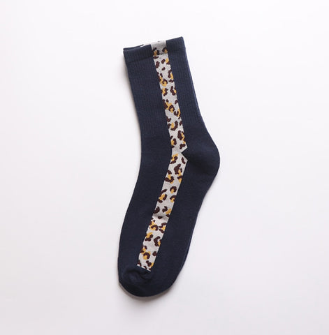 Leopard Stripe Fashion Socks, Black