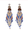 Boho Long Tassel Earrings, Blue & Orange