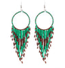Boho Beads Long Tassel Earrings, Green