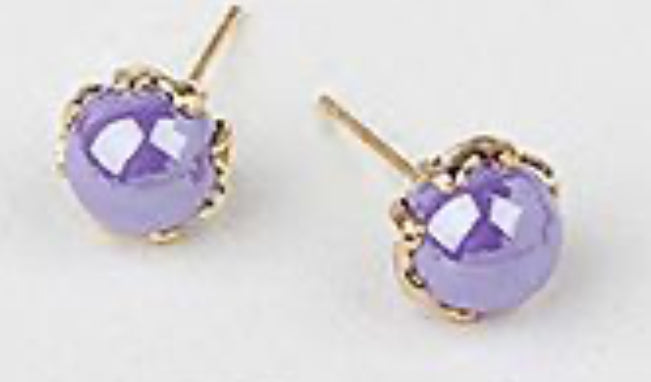Faux Pearl Stud Earrings 8MM, Purple