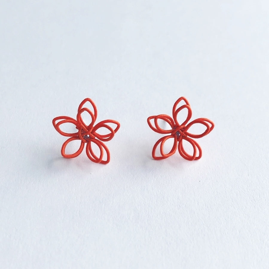 Colorful Wire Sculpted Flower Earrings, Orange