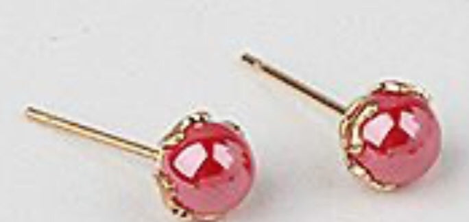 Faux Pearl Stud Earrings 8MM, Red