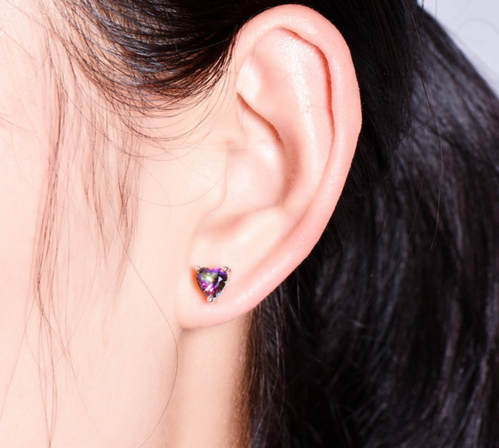 Fire Opal Stud Earrings, Multi Heart