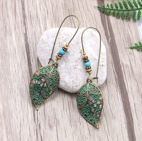 Bohemian Style Turquoise Dangle Earrings, Gold