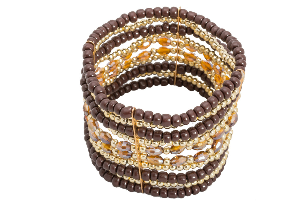 Mixed Beads Stretch Bracelet, Brown