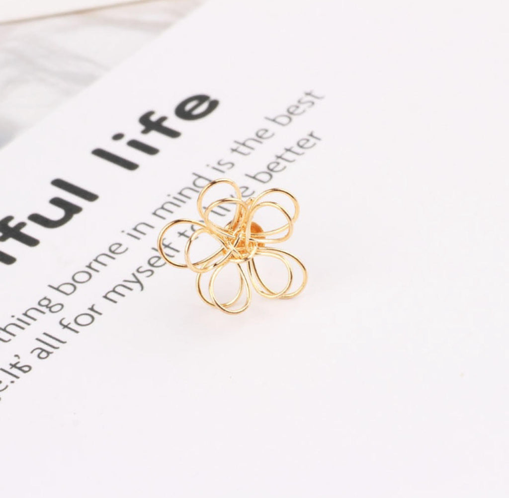 Wire Sculpted Flower Earrings, Gold Petal