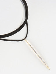 Pave Crystal Stone Faux Suede Necklace