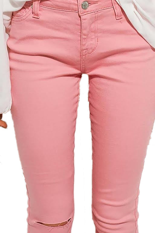 Blush Pink Ripped Knee Skinny Jeans