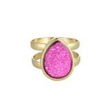 Teardrop Druzy Gold Ring, Pink