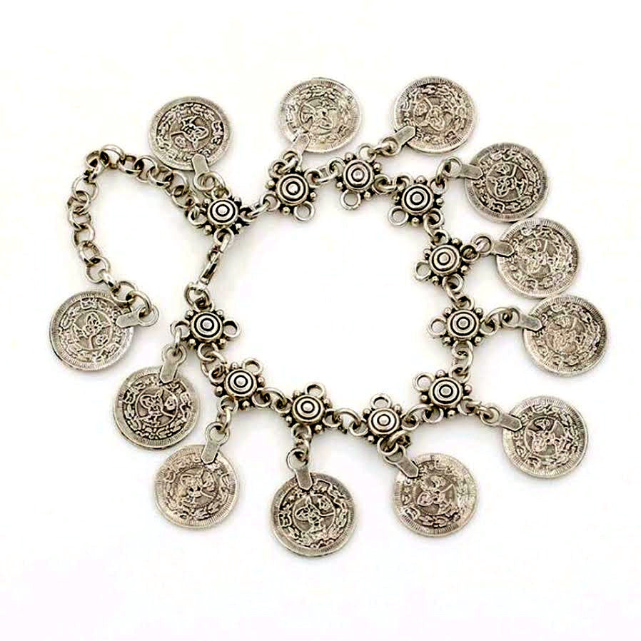 Bohemian Charm Coin Anklet, Silver