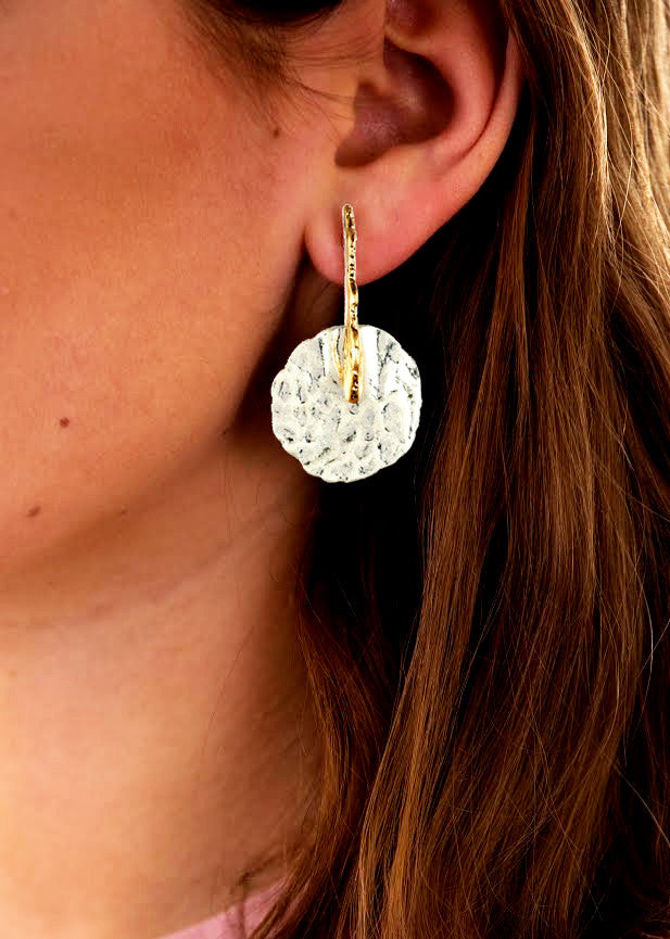 Hammered Disc Earrings, Silver