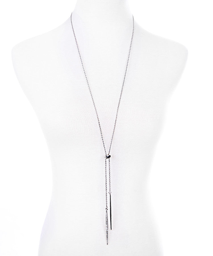 Crystal Tassel Lariat Necklace, Silver