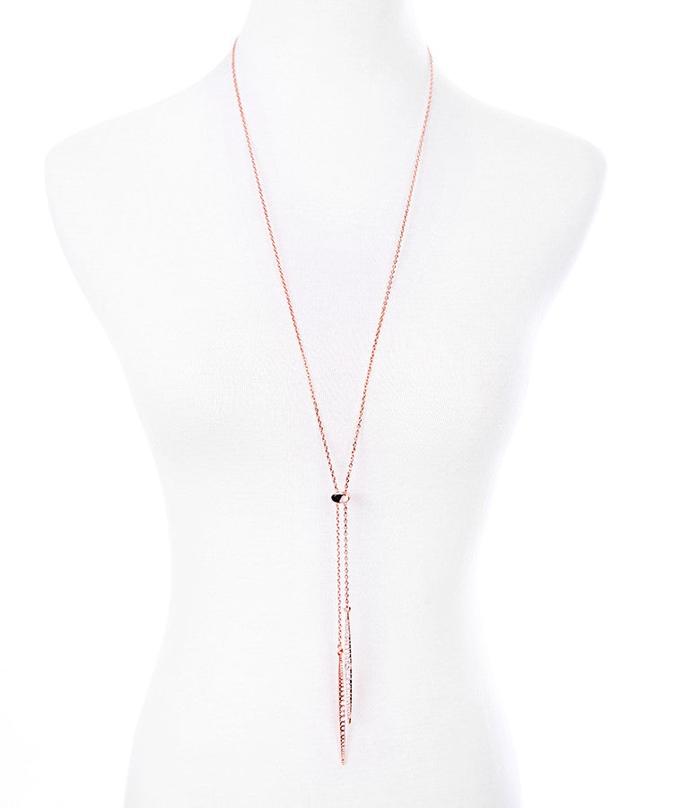 Crystal Tassel Lariat Necklace, Rose Gold