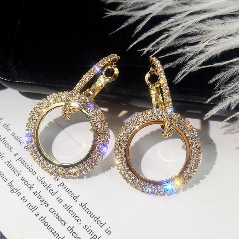 Brilliant Round Crystal Earrings, Gold