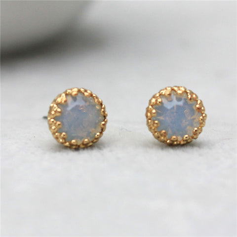 Fire Opal Stud Earrings, Light Blue