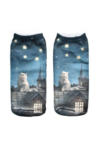 Printed Ankle Socks, Maine Coon Cat