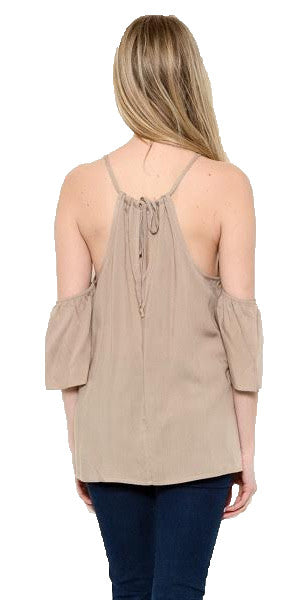 Cold Shoulder Tank Top, Taupe