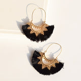 Beautiful Fan Design Fringe Earrings, Black