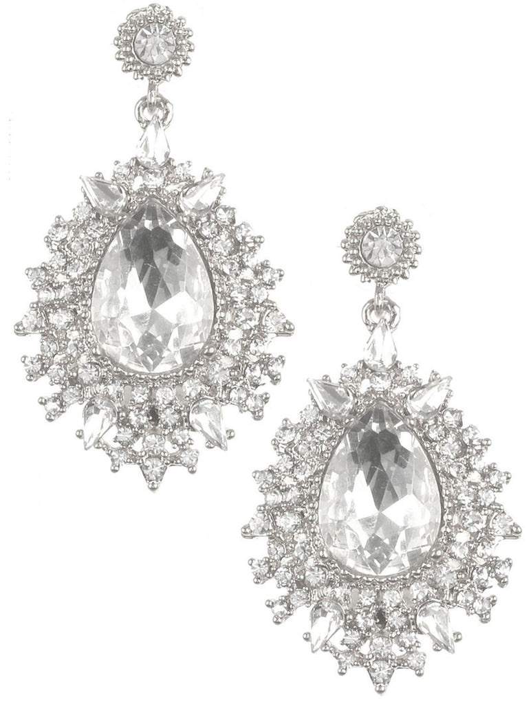 Crystal Cluster Stone Earrings, Silver