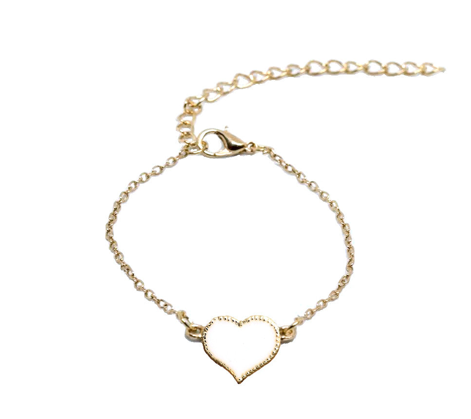 Delicate Gold Heart Bracelet, White