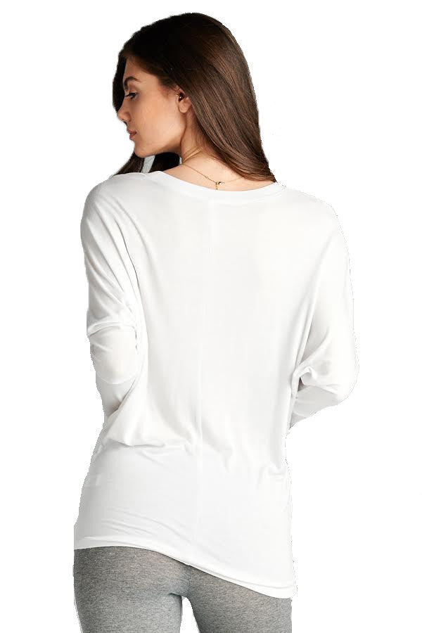 Long Dolman Sleeve Round Neck Top, Off White