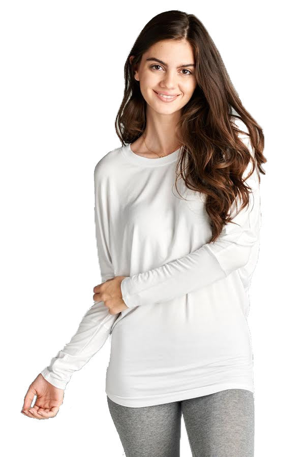 Long Dolman Sleeve Round Neck Top, Off White